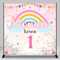 Lofaris Custom Pink Floral Rainbow 1st Birthday Backdrop