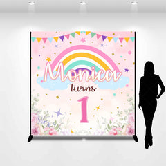 Lofaris Custom Pink Floral Rainbow 1st Birthday Backdrop