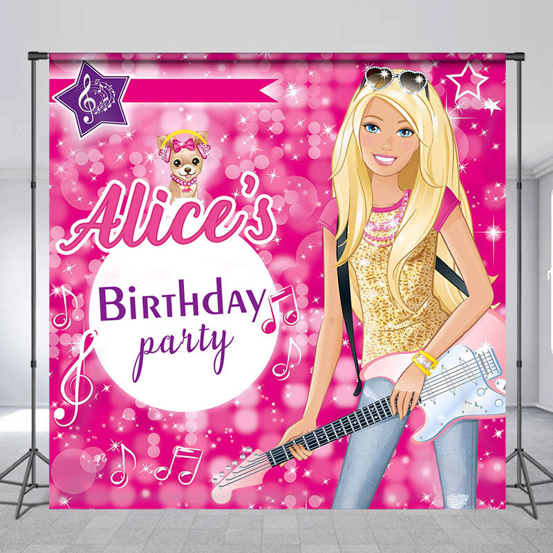 Lofaris Custom Pink Girls Guitar Birthday Party Backdrop