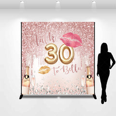 Lofaris Custom Pink Glitter Champagne 30th Birthday Backdrop