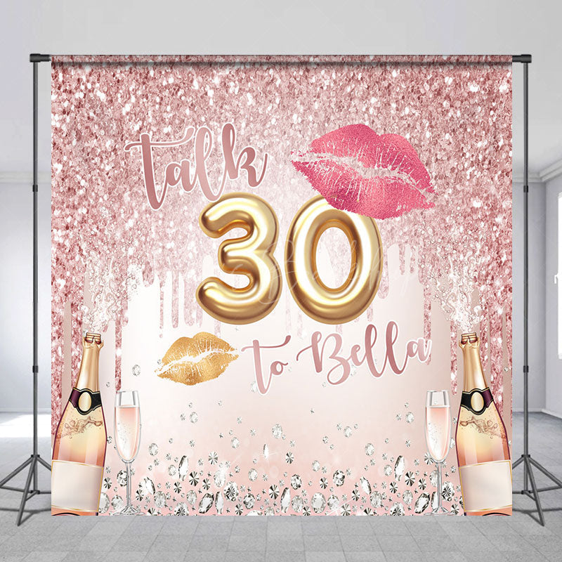 Lofaris Custom Pink Glitter Champagne 30th Birthday Backdrop