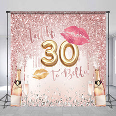 Lofaris Custom Pink Glitter Champagne 30th Birthday Backdrop