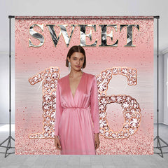 Lofaris Custom Pink Glitter Sweet 16th Birthday Backdrop