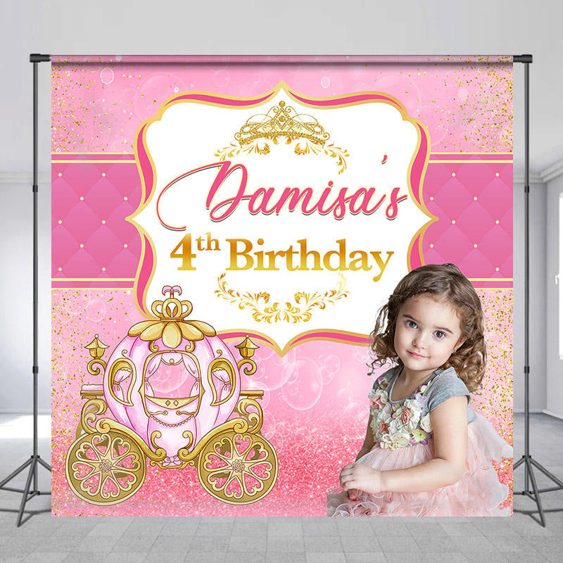 Lofaris Custom Pink Gold Carriage Princess Birthday Backdrop