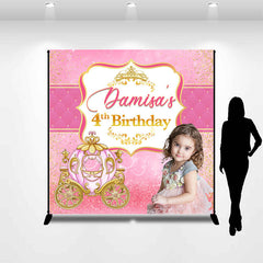 Lofaris Custom Pink Gold Carriage Princess Birthday Backdrop