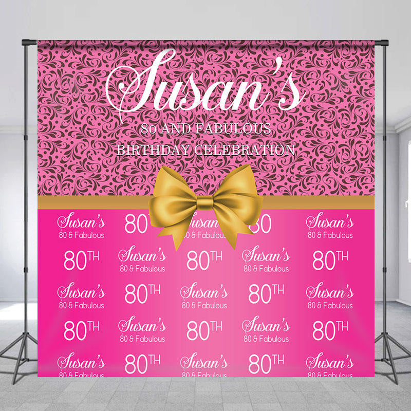 Lofaris Custom Pink Gold Ribbon Repeat Birthday Backdrop