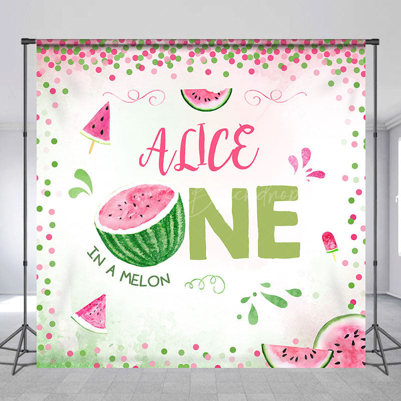 Lofaris Custom Pink Green Watermelon 1st Birthday Backdrop