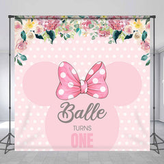 Lofaris Custom Pink Mouse Dots Floral 1st Birthday Backdrop