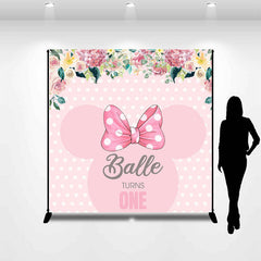 Lofaris Custom Pink Mouse Dots Floral 1st Birthday Backdrop