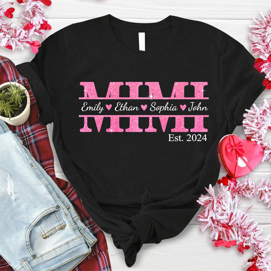 Lofaris Custom Pink Nana Est Kids Name Mothers Day T-Shirt