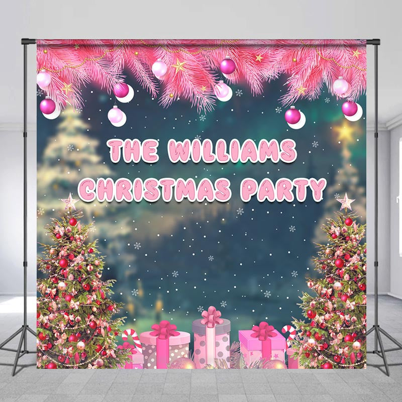 Lofaris Custom Pink Plants Tree Family Christmas Backdrop