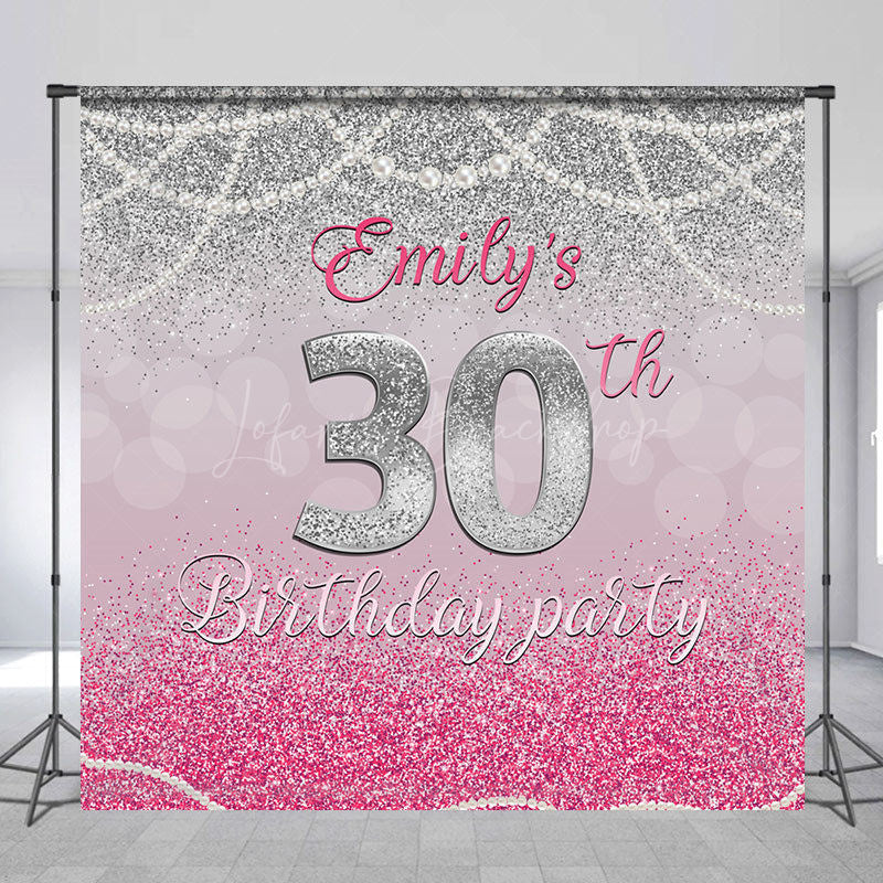 Lofaris Custom Pink Silver Backdrop For 30th Birthday Party