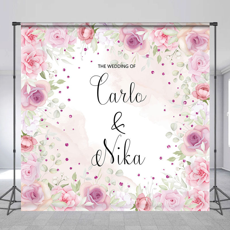 Lofaris Custom Pink Spring Floral Wedding Party Backdrop