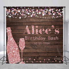 Lofaris Custom Pink Wine Glass Wooden Birthday Bash Backdrop