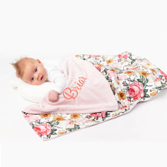 Lofaris Custom Pretty Pink Floral Minky Baby Blanket For Girls