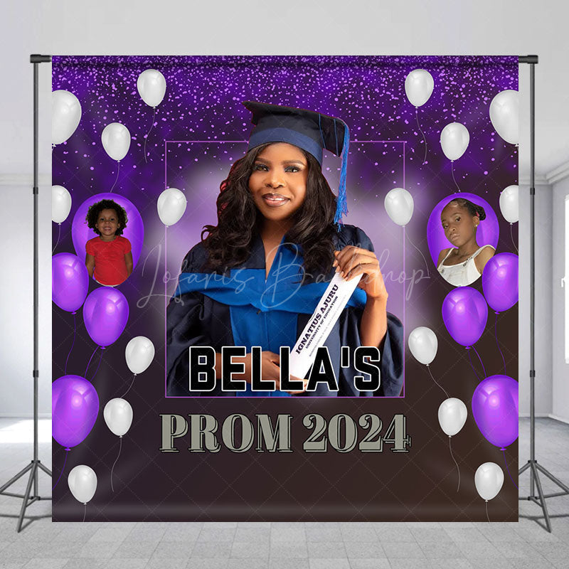 Lofaris Custom Purple Balloon Congrats Grad 2024 Backdrop