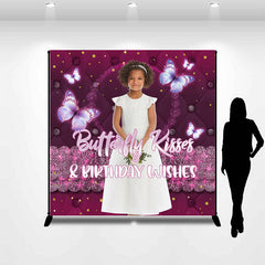 Lofaris Custom Purple Butterfly Kisses Birthday Backdrop