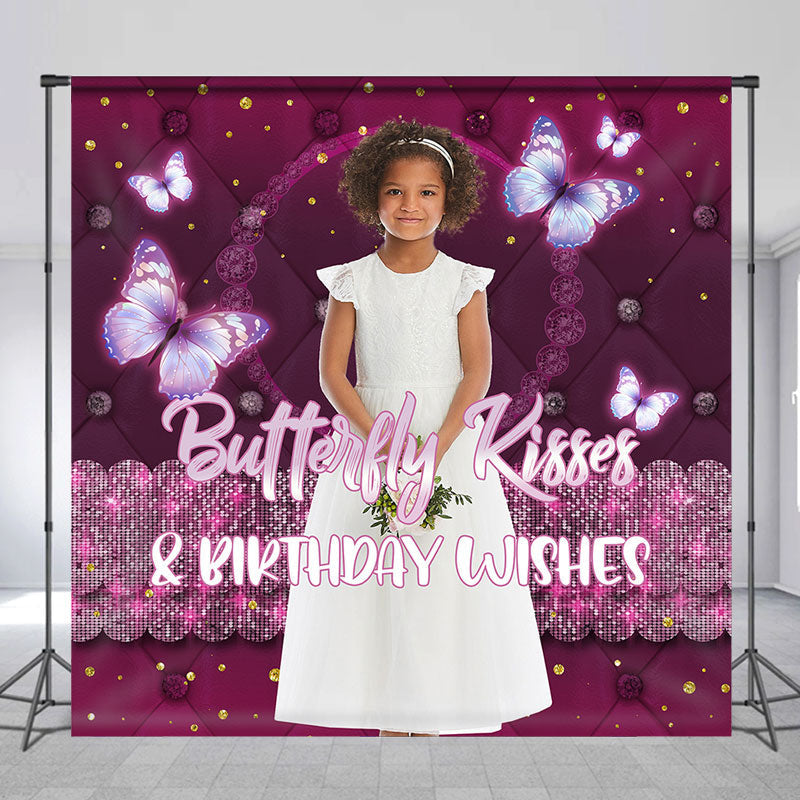 Lofaris Custom Purple Butterfly Kisses Birthday Backdrop