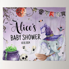 Lofaris Custom Purple Halloween Elephant Baby Shower Backdrop