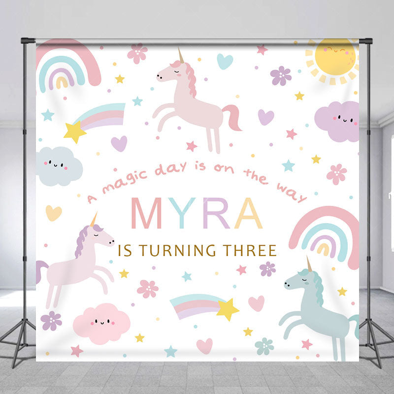 Lofaris Custom Rainbow Horse Cloud 3rd Birthday Backdrop