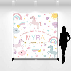 Lofaris Custom Rainbow Horse Cloud 3rd Birthday Backdrop