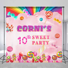 Lofaris Custom Rainbow Lollipop 10th Sweet Birthday Backdrop