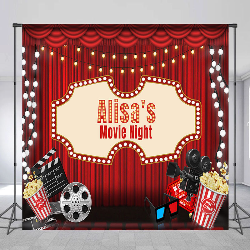 Lofaris Custom Red Curtain Cinema Movie Night Party Backdrop