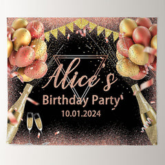 Lofaris Custom Red Gold Balloon Glitter Birthday Backdrop