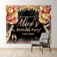 Lofaris Custom Red Gold Balloon Glitter Birthday Backdrop