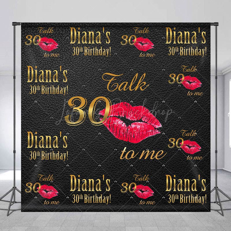 Lofaris Custom Red Lips Black Leather 30th Birthday Backdrop