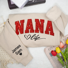 Lofaris Custom Red Nana Life Glitter Grandma Name Sweatshirt