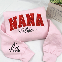 Lofaris Custom Red Nana Life Glitter Grandma Name Sweatshirt