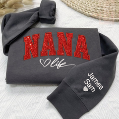 Lofaris Custom Red Nana Life Glitter Grandma Name Sweatshirt