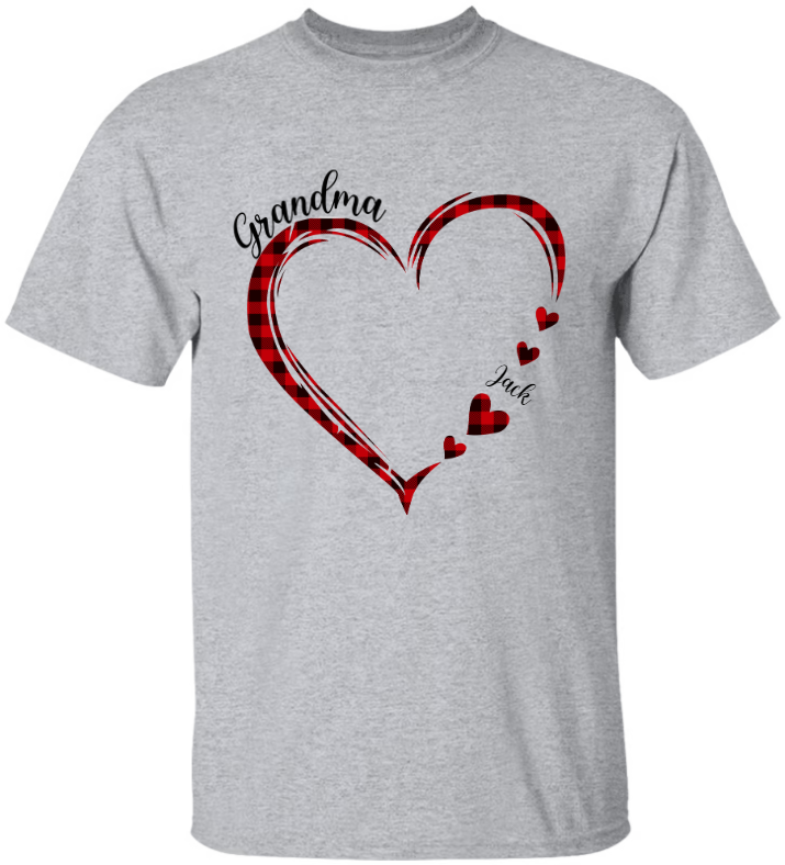 Lofaris Custom Red Plaid Heart Grandma And Kids T - Shirt