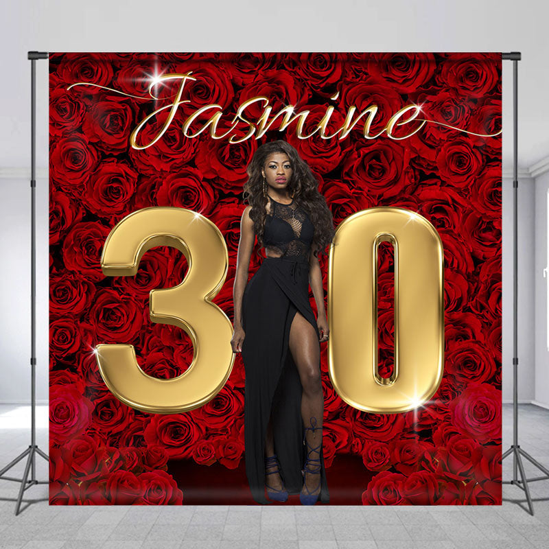 Lofaris Custom Red Rose Gold 30th Birthday Photo Backdrop