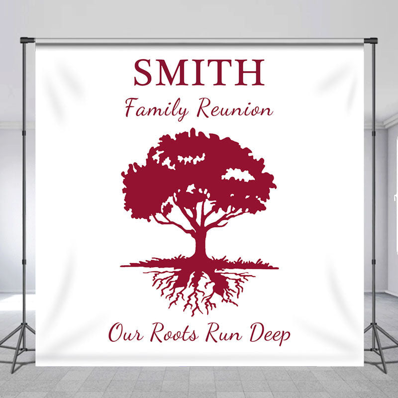 Custom Red Tree Backdrop For Family Reunion Party - Lofaris