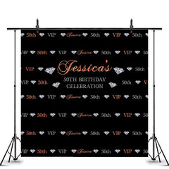 Lofaris Custom Rose Gold Black Diamond 50th Birthday Backdrop