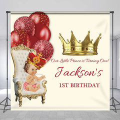 Lofaris Custom Royal Red Gold Prince First Birthday Backdrop