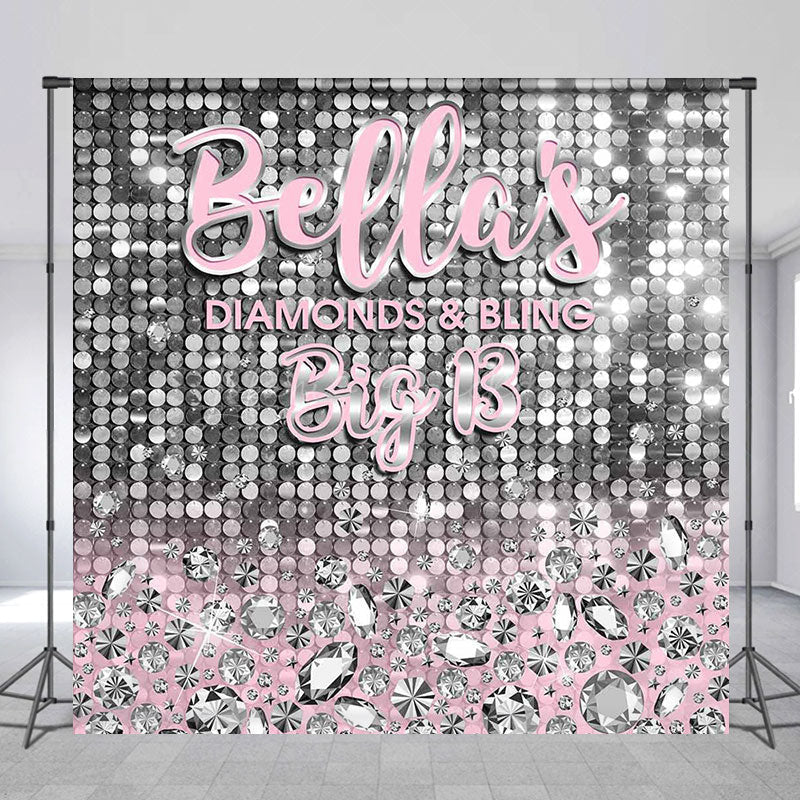 Lofaris Custom Sequin Glitter Diamond 13th Birthday Backdrop