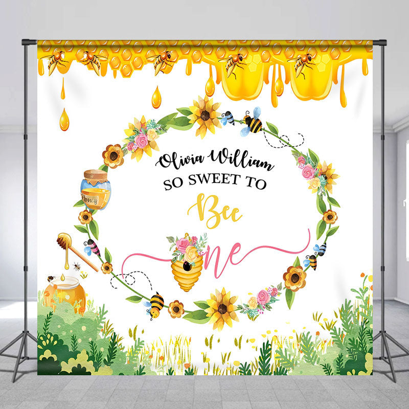 Lofaris Custom Spring Floral Sweet Bee First Birthday Backdrop