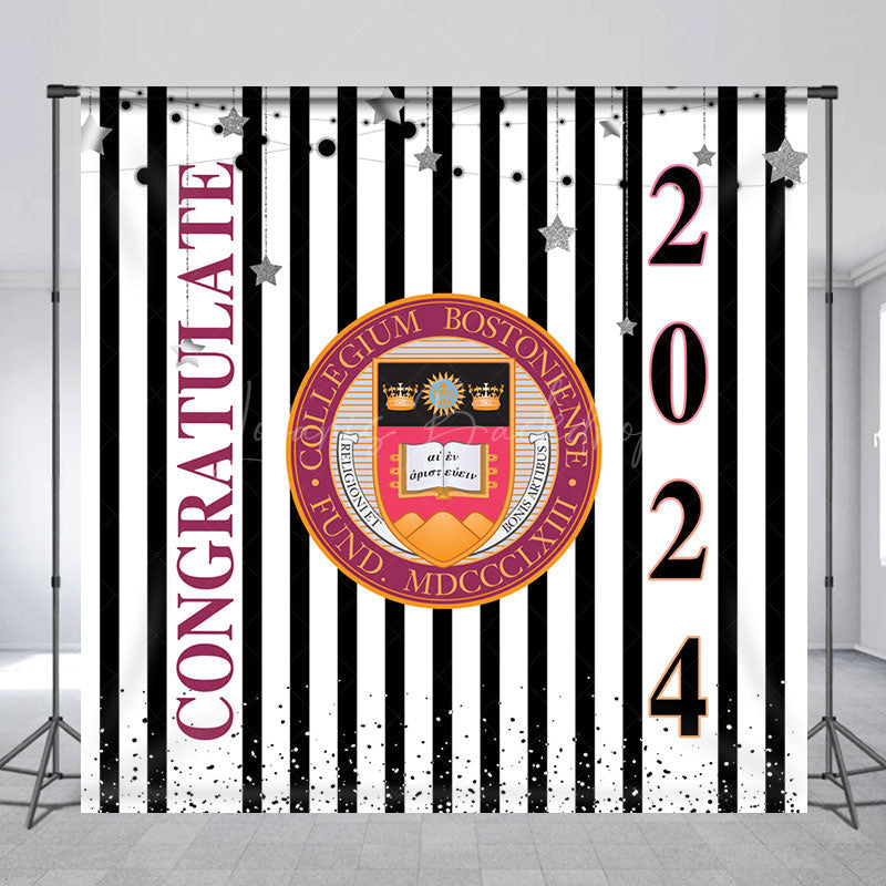 Lofaris Custom Stripe Stars School Emblem Graduation Backdrop