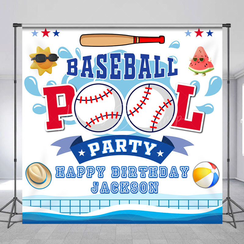 Lofaris Custom Summer Baseball Pool Birthday Party Backdrop