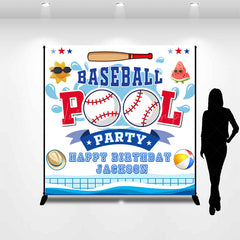 Lofaris Custom Summer Baseball Pool Birthday Party Backdrop