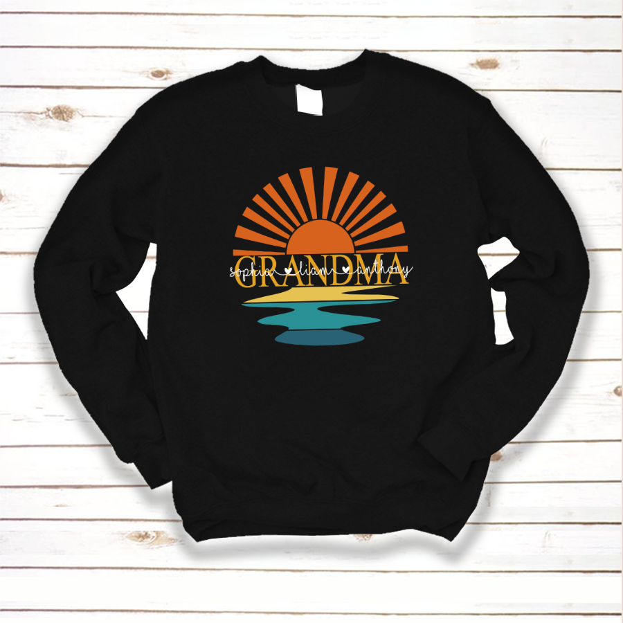 Lofaris Custom Sunset Reflection Grandma And Kids Sweatshirt