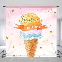 Lofaris Custom Text Dreamy Ice Cream 1st Birthday Backdrop