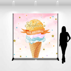 Lofaris Custom Text Dreamy Ice Cream 1st Birthday Backdrop