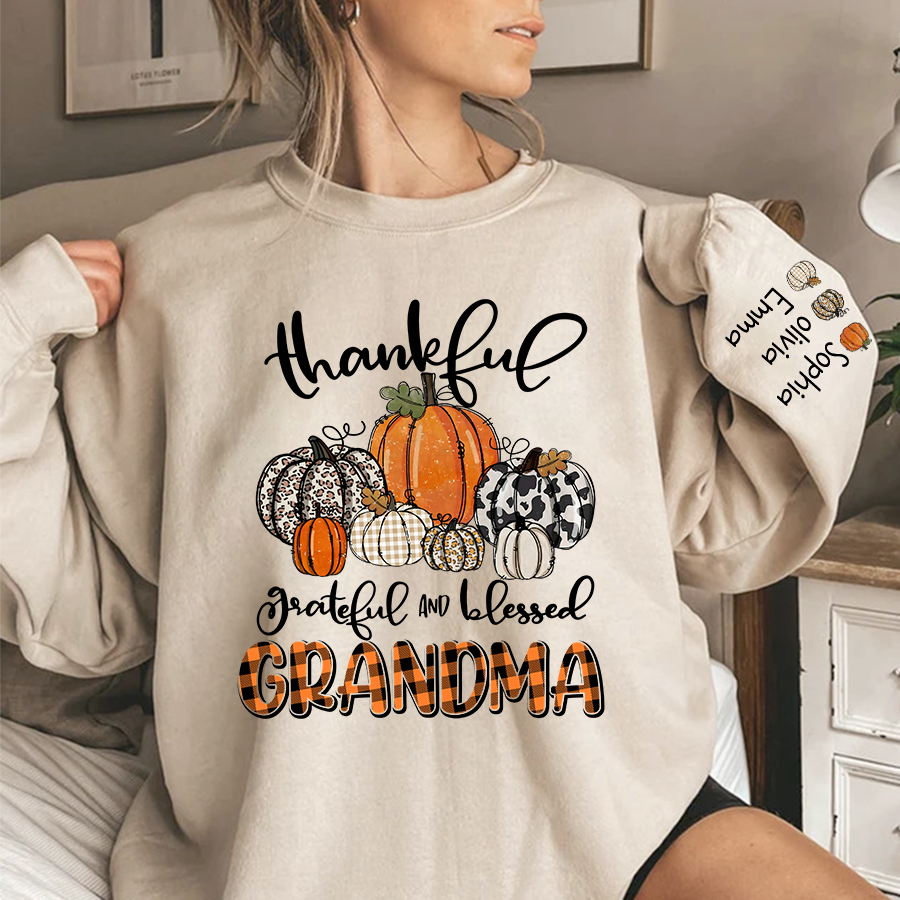 Lofaris Custom Thankful Grateful Blessed Grandma Sweatshirt