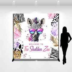 Lofaris Custom Welcome To The Zoo Zebra Birthday Backdrop