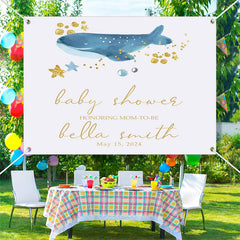 Lofaris Custom White Blue Whale Backdrop for Baby Shower