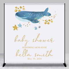 Lofaris Custom White Blue Whale Backdrop for Baby Shower